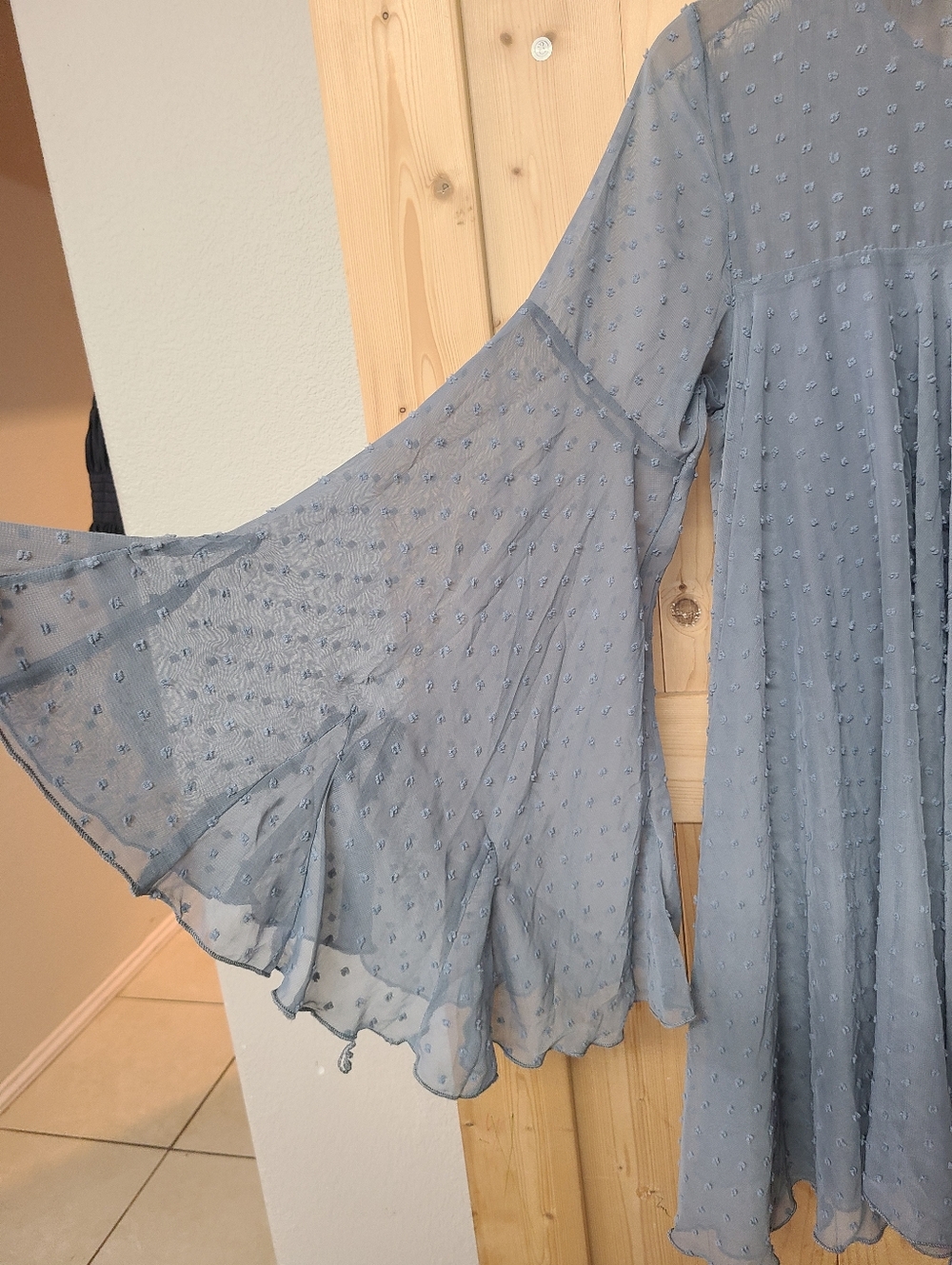 Wowo Light Blue Swiss Dot Pleated Tunic Dress - Picture 9 of 9